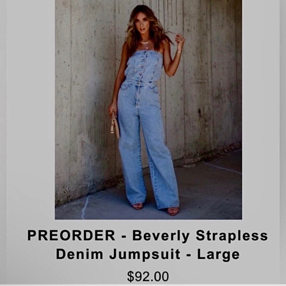 VICI denim strapless jumpsuit w/front buttons & side pockets NEW I paid $ 107 - Picture 4 of 16